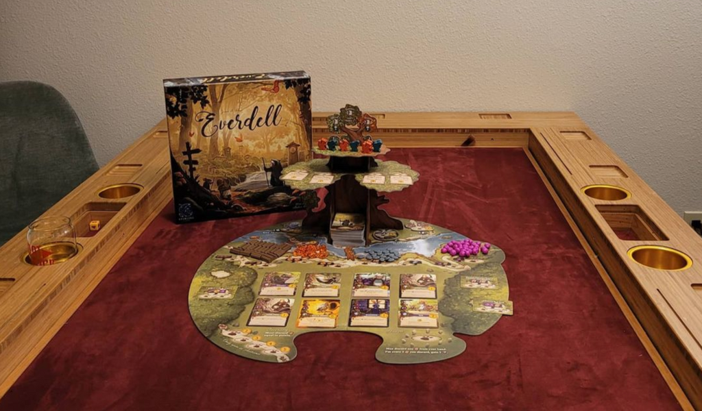 A board game setup on a gaming table.